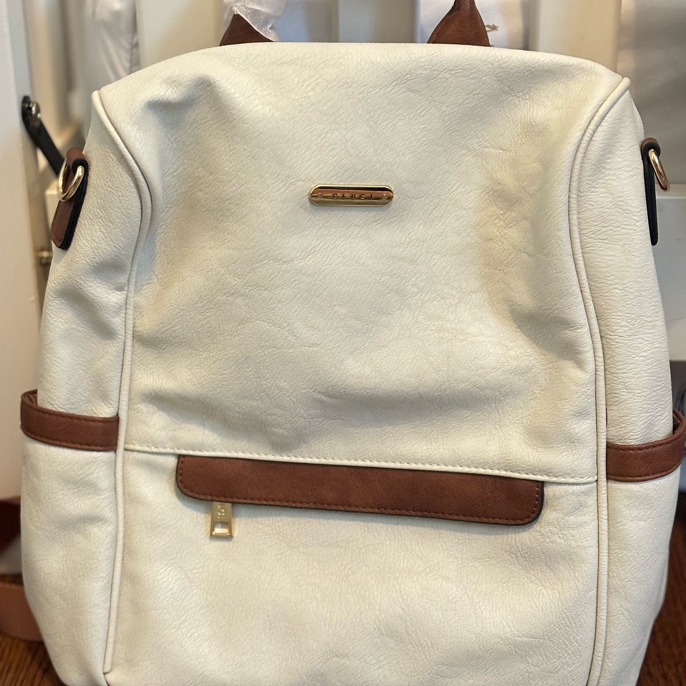 Cream and Brown Women's Backpack Tote - Unbranded